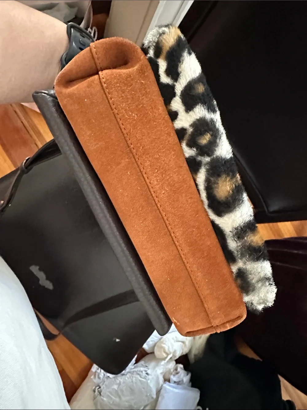 Tory Burch Brown Leather Crossbody with Leopard Print